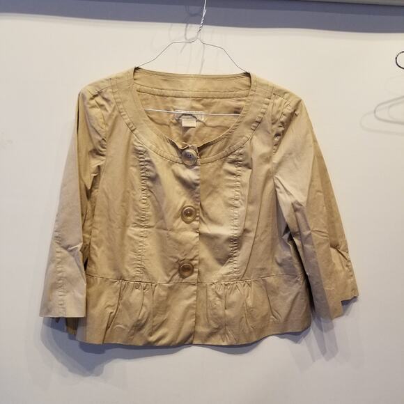 Michael Kors Tan Vintage Cropped LinenTop Jacket Ruffle Hem Buttons Size XL - Picture 8 of 15